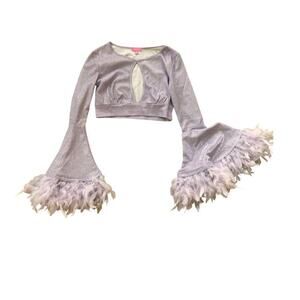 New sparkle and feather top Sugar thrillz nwt light purple lavender crop sz S